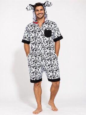 Leg Avenue Men’s Dalmatian Dog Costume Hooded Jumpsuit Romper Black White XL Hal